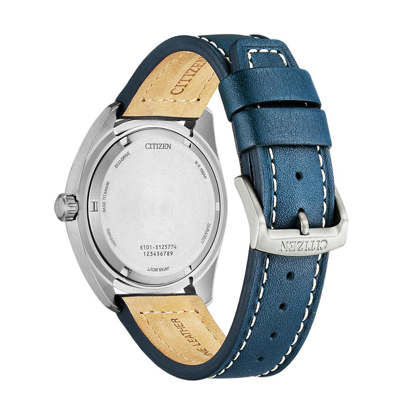 Citizen Eco Drive BM8560-45LE analog herrklocka med blå urtavla och armband i läder