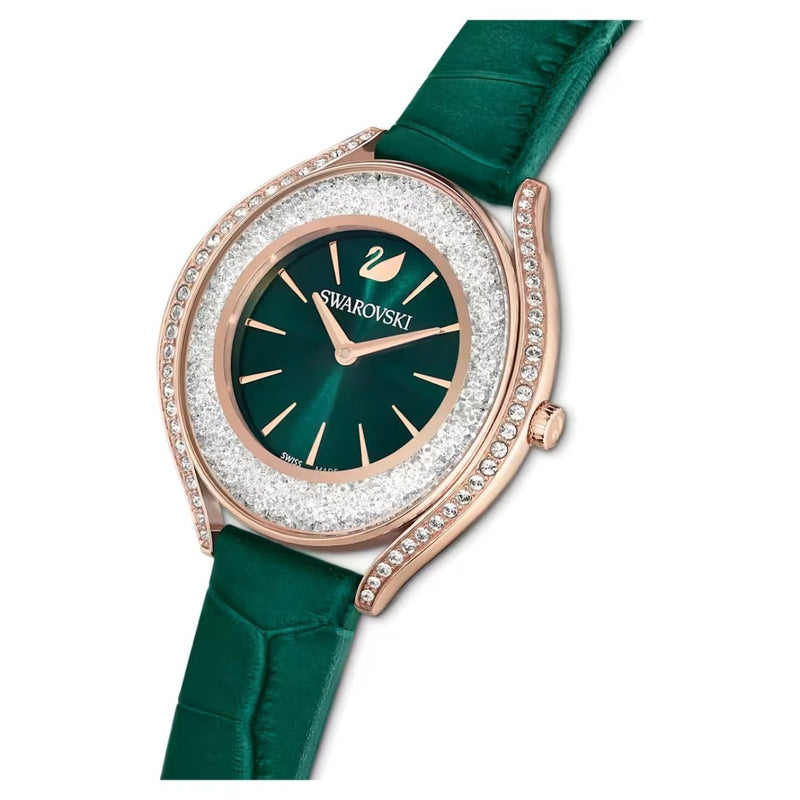 Swarovski Crystalline aura 5644078 analog damklocka med grön urtavla och armband i skinn