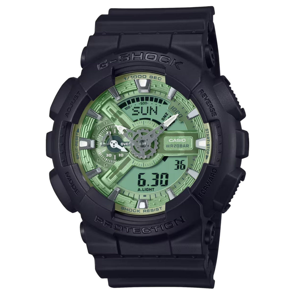 Casio G-Shock GA-110CD-1A3ER analog herrklocka med grön urtavla och armband i resin