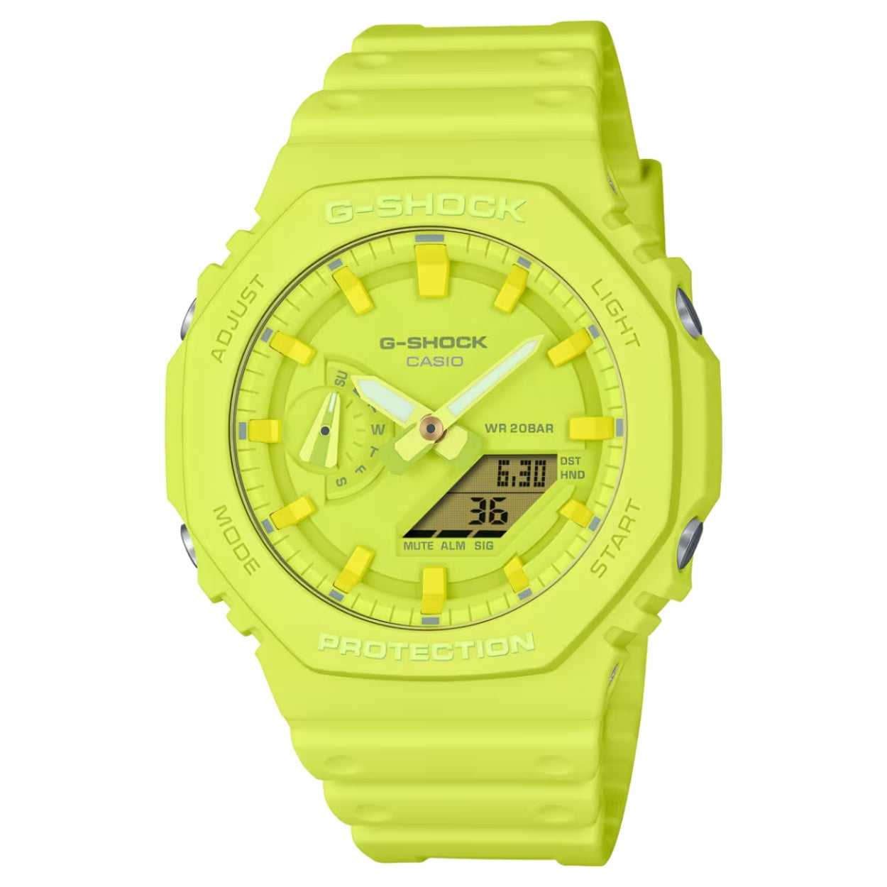 Casio G-shock GA-2100-9A9ER analog herrklocka med gul urtavla och armband i resin