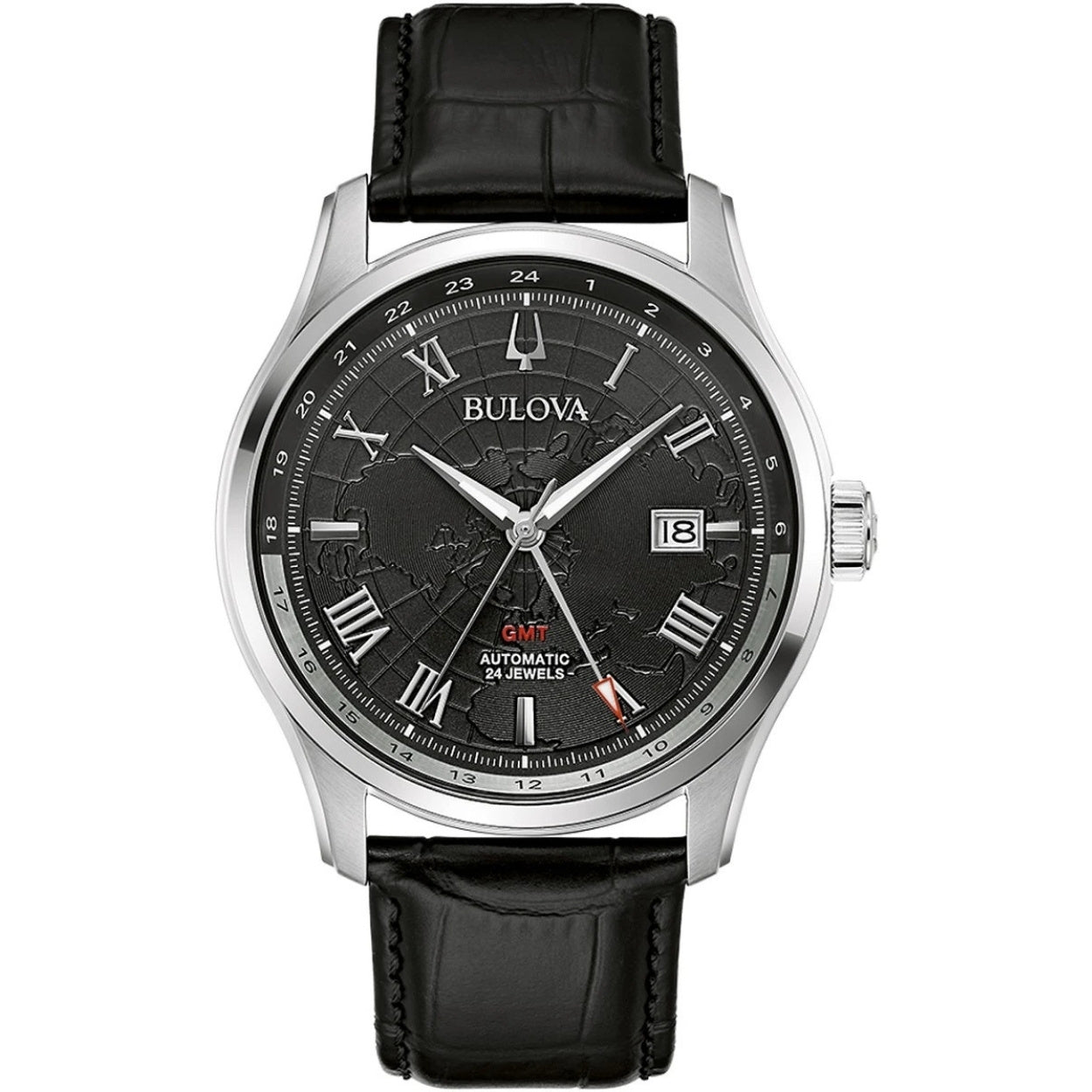 Bulova Wilton 96B387 analog herrklocka med svart urtavla och armband i skinn