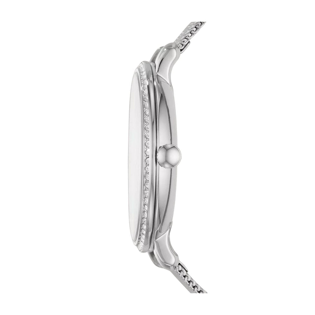 Fossil Jacqueline ES4627 analog damklocka med silver urtavla och armband i rostfritt stål