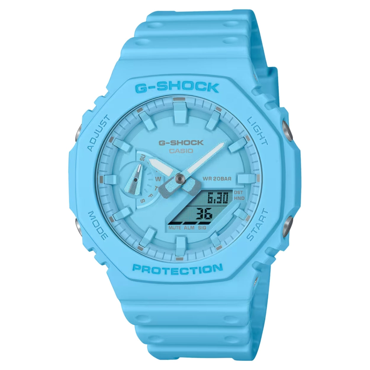 Casio G-shock GA-2100-2A2ER analog herrklocka med blå urtavla och armband i resin