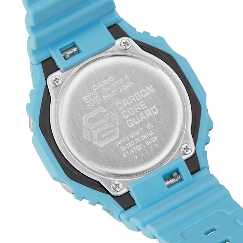Casio G-shock GA-2100-2A2ER analog herrklocka med blå urtavla och armband i resin
