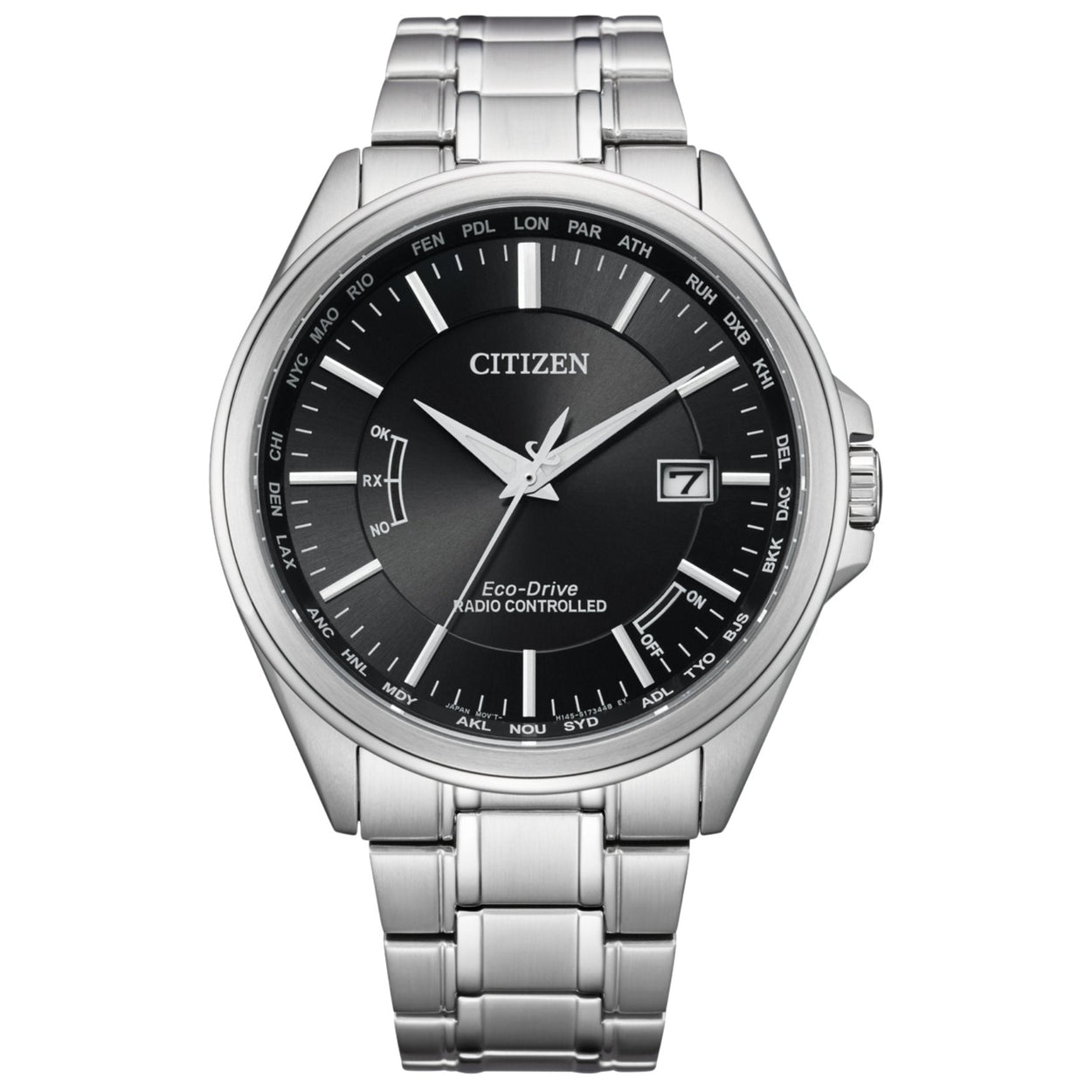 Citizen Radio Controlled Ø43mm CB0250-84E analog herrklocka med svart urtavla och armband i rostfritt stål
