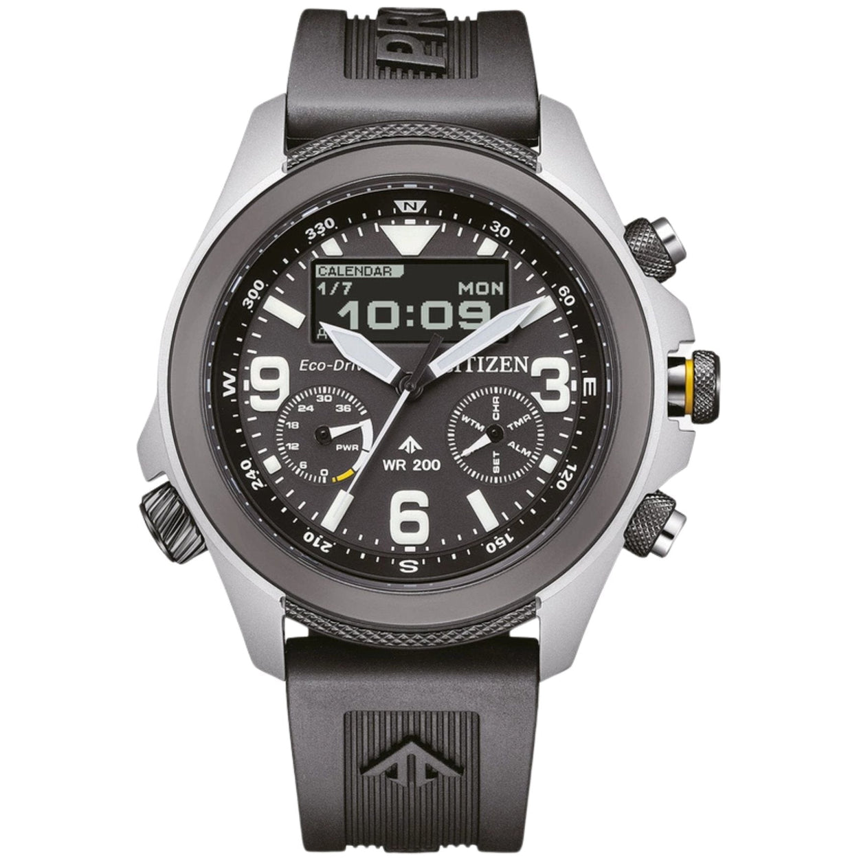 Citizien Promaster Land Eco- Drive JV1007-07E ana-digi herrklocka med svart urtavla och armband i gummi