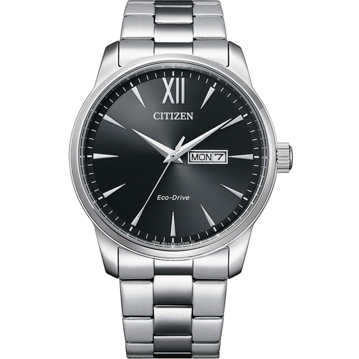 Citizen Eco Drive BM8550-81EE analog herrklocka med svart urtavla och armband i rostfritt stål
