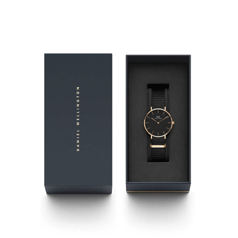 Daniel Wellington Petite Cornwall DW00100215 analog damklocka med svart urtavla och armband i läder