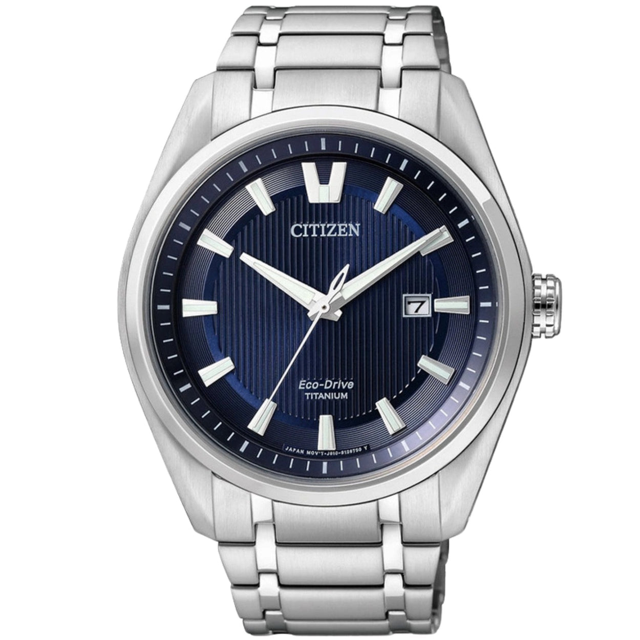 Citizen Super Titanium AW1240-57L analog herrklocka med blå urtavla och armband i rostfritt stål