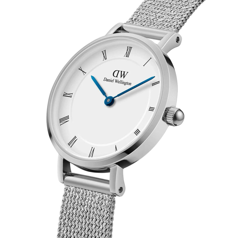 Daniel Wellington Petite Roman Numerals Sterling DW00100684 analog damklocka med vit urtavla och armband i rostfritt stål
