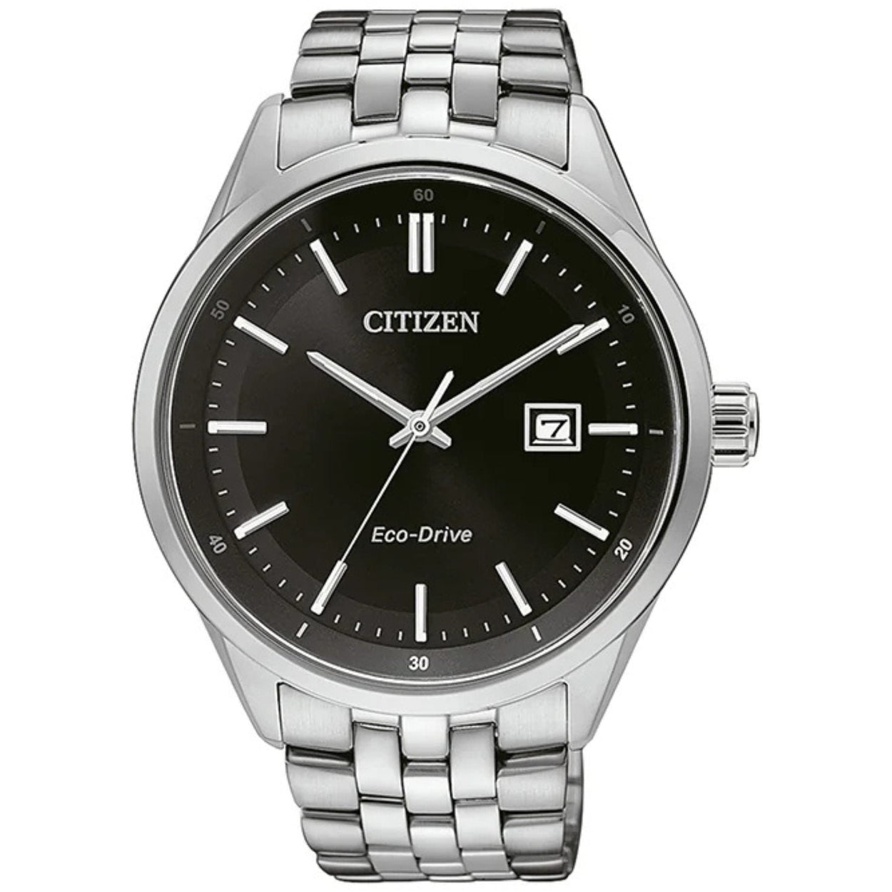 Citizen Eco-Drive BM7251-88E analog herrklocka med svart urtavla och armband i rostfritt stål