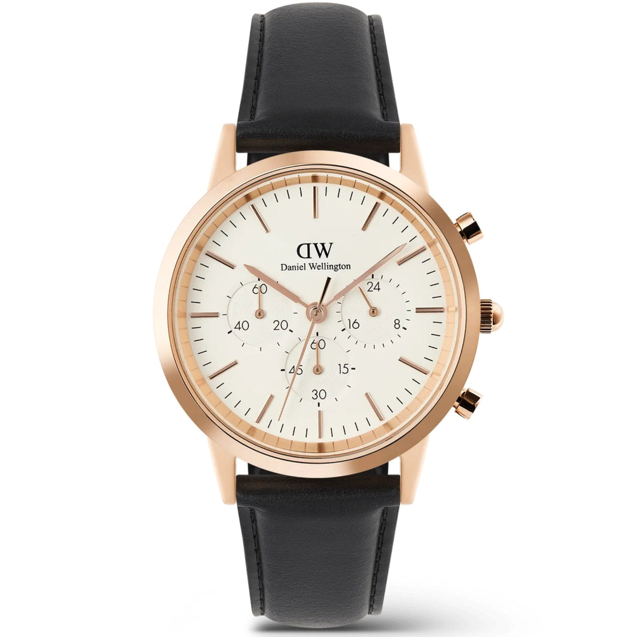 Daniel Wellington Iconic Chronograph Sheffield RG analog herrklocka med vit urtavla och armband i läder