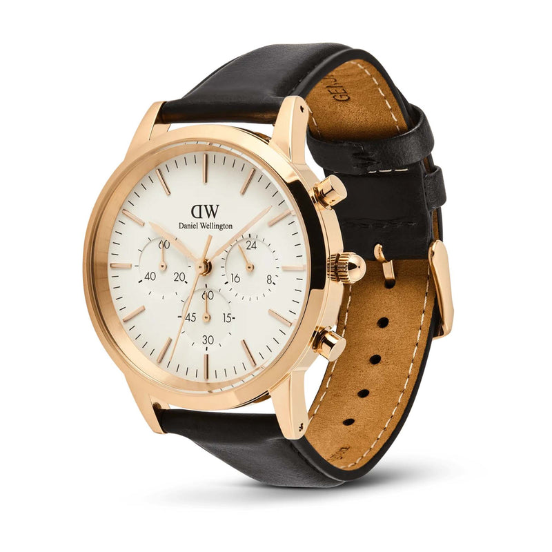 Daniel Wellington Iconic Chronograph Sheffield RG analog herrklocka med vit urtavla och armband i läder