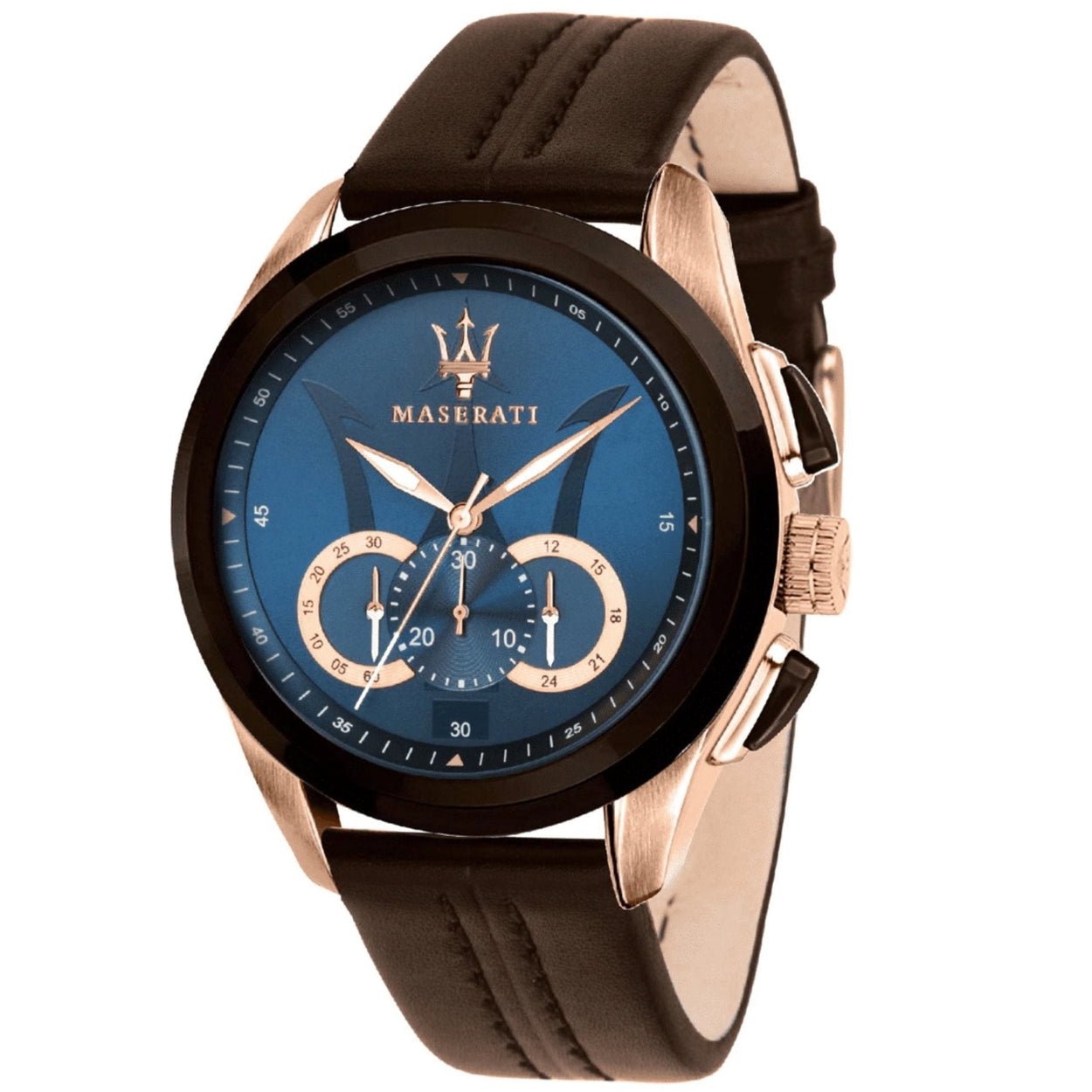 Maserati Chronograph Traguardo R8871612024 analog herrklocka med blå urtavla och armband i läder