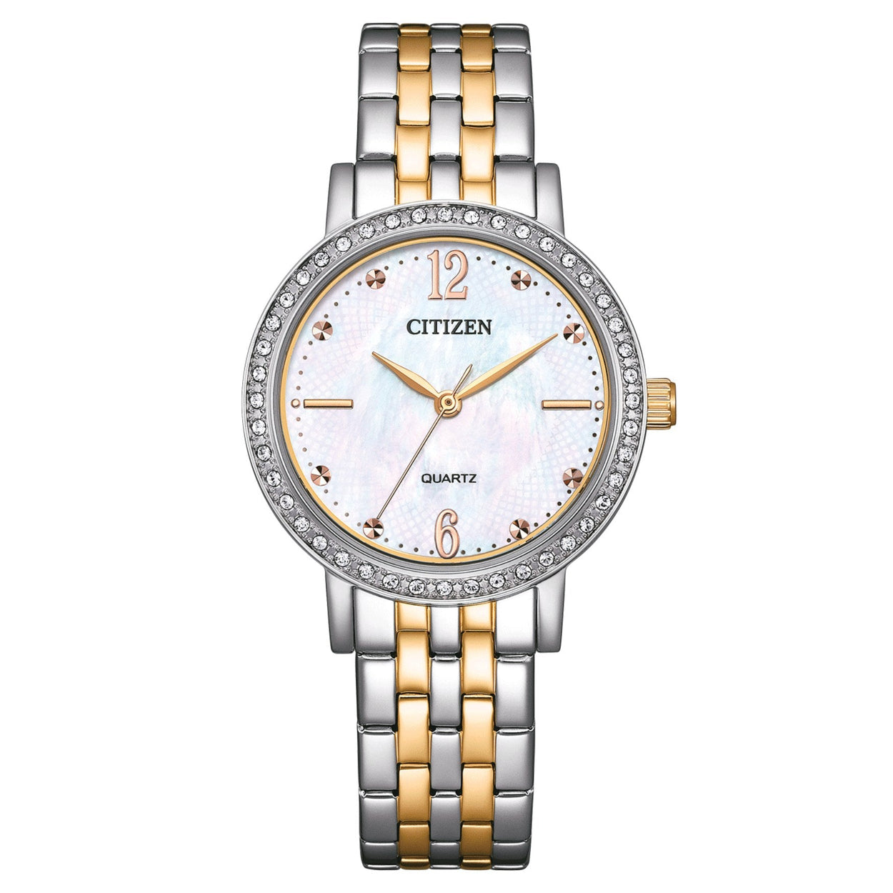 Citizen Dress EL3106-59D analog damklocka med vit urtavla och armband i rostfritt stål