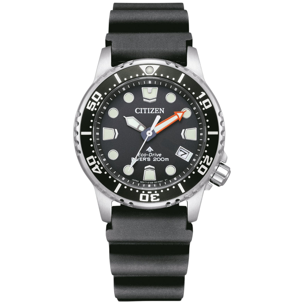 Citizen Eco-Drive Promaster Marine EO2020-08E analog herrklocka med svart urtavla och armband i silikon