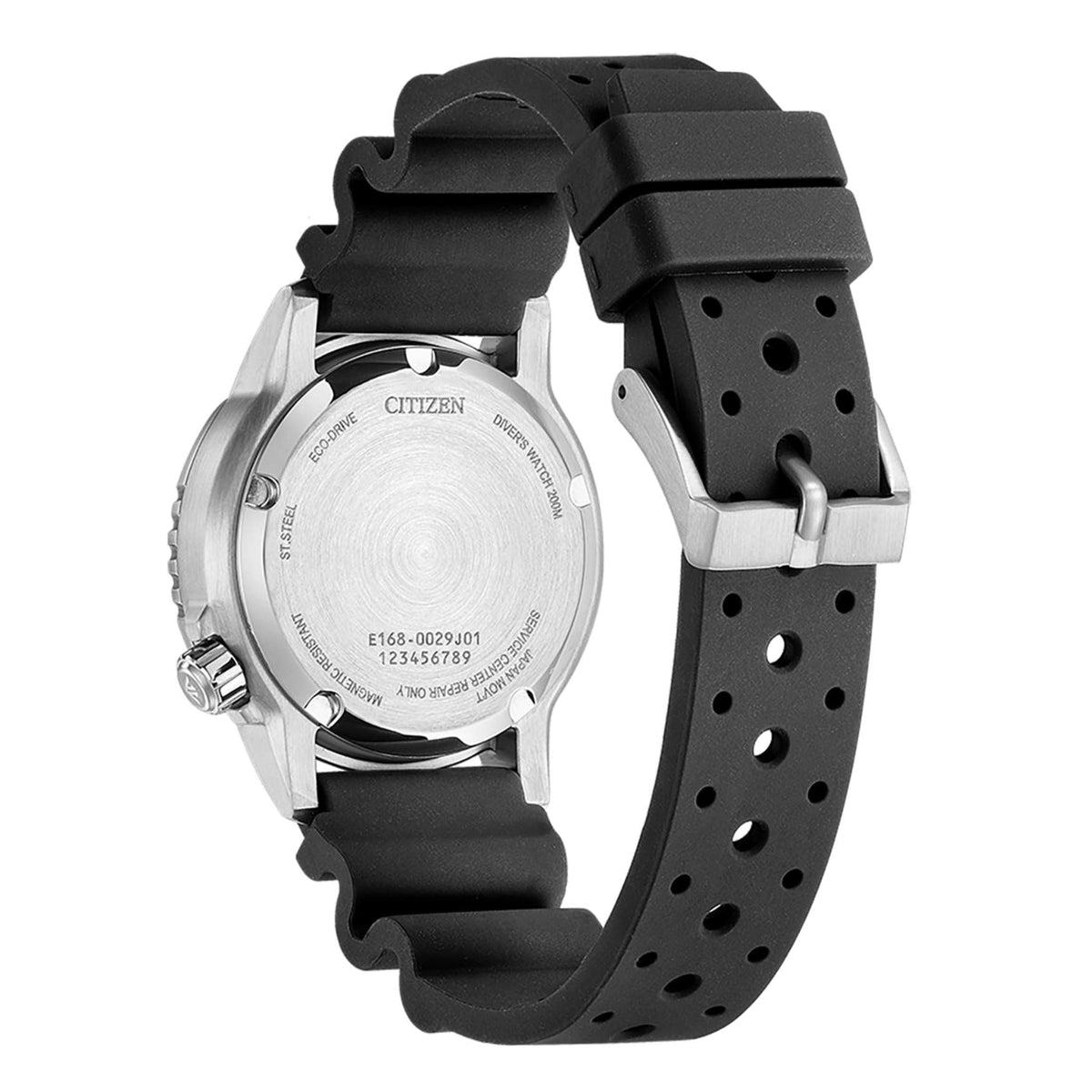 Citizen Eco-Drive Promaster Marine EO2020-08E analog herrklocka med svart urtavla och armband i silikon