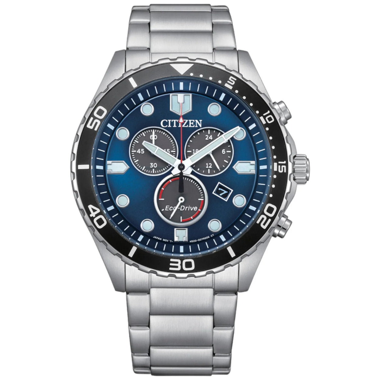 Citizen Eco-Drive Aqua AT2560-84L analog herrklocka med blå urtavla och armband i rostfritt stål