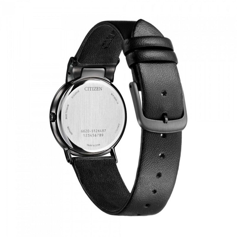 Citizen The Minerals EG7095-13E analog herrklocka med svart urtavla och armband i läder