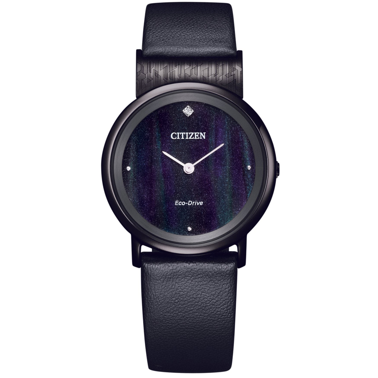 Citizen The Minerals EG7095-13E analog herrklocka med svart urtavla och armband i läder