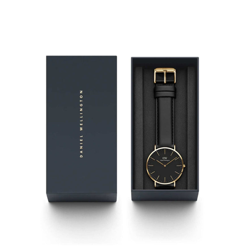 Daniel Wellington Classic Sheffield Gold DW00100546 analog unisexklocka med svart urtavla och armband i läder