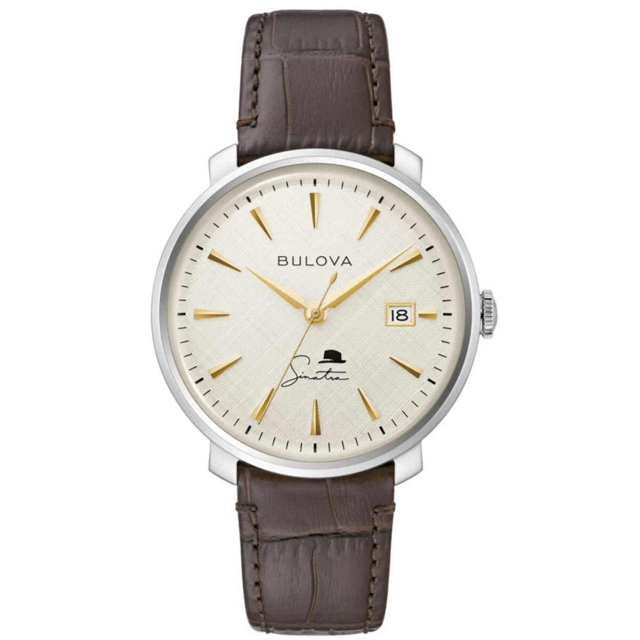 Bulova Frank Sinatra 96B359 analog herrklocka med beige urtavla och armband i läder