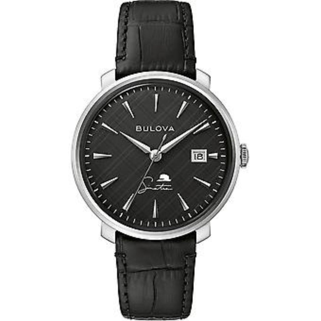 Bulova Frank Sinatra 96B360 analog herrklocka med svart urtavla och armband i läder