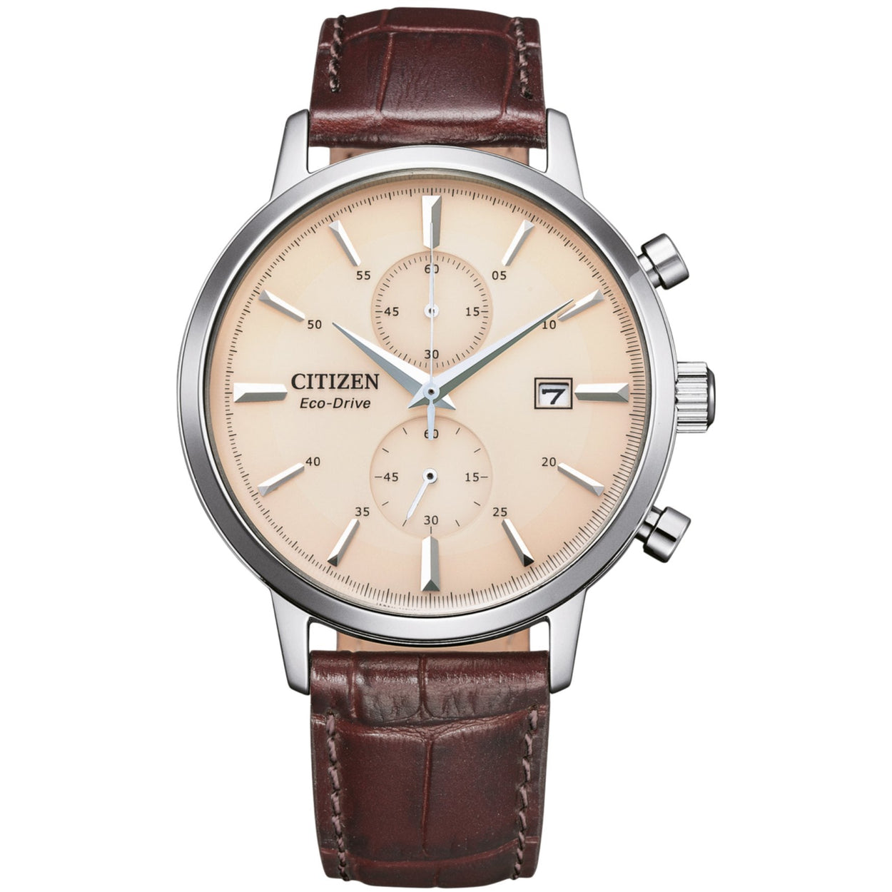 Citizen Chrono CA7061-26X analog herrklocka med beige urtavla och armband i läder