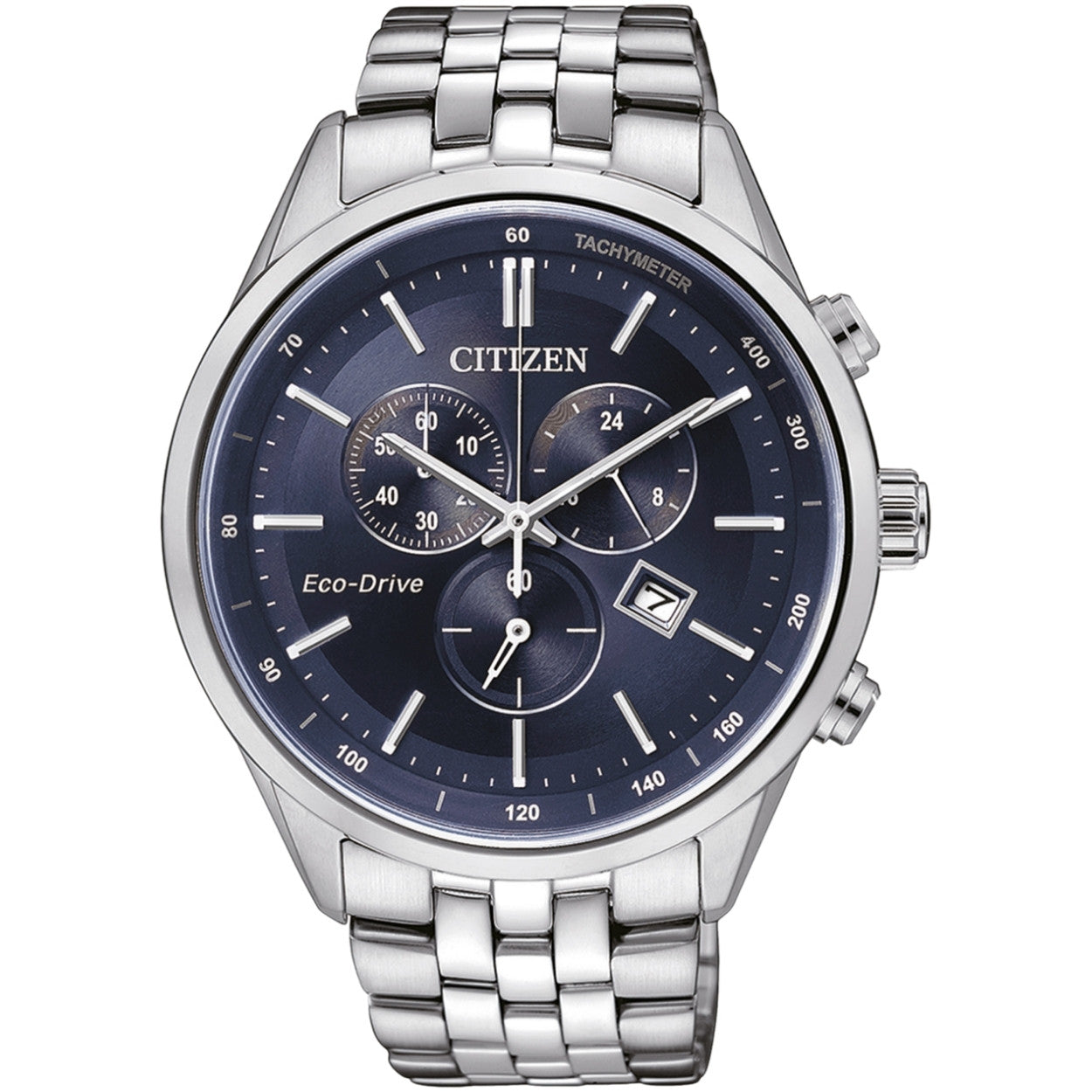 Citizen Kronograf Eco-Drive AT2141-52L analog herrklocka med blå urtavla och armband i rostfritt stål