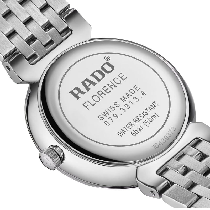 Rado Florence Diamonds R48913733 analog damklocka med svart urtavla och armband i rostfritt stål