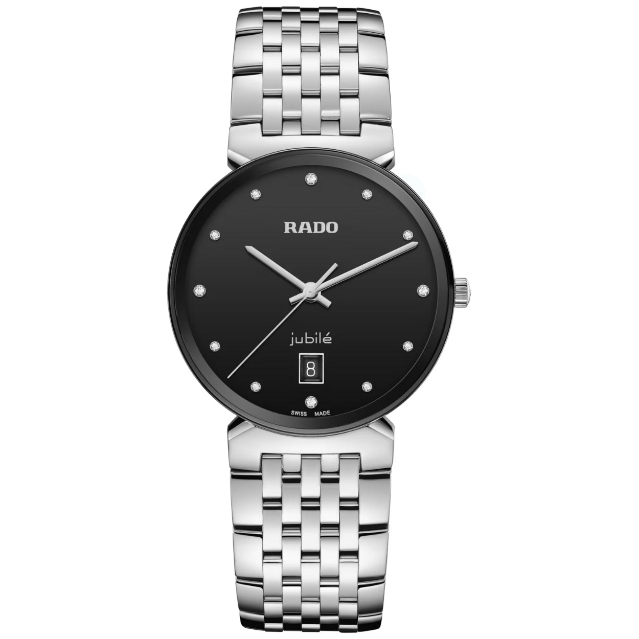 Rado Florence Diamonds R48912733 analog unisexklocka med svart urtavla och armband i rostfritt stål