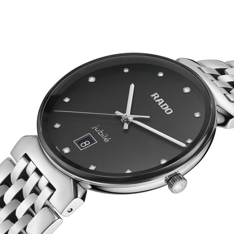 Rado Florence Diamonds R48912733 analog unisexklocka med svart urtavla och armband i rostfritt stål