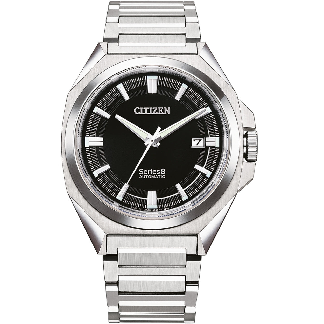 Citizen Series 8 NB6010-81E analog herrklocka med svart urtavla och armband i rostfritt stål