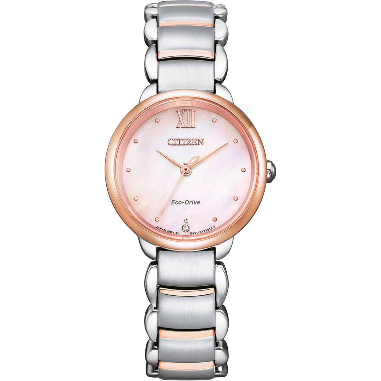 Citizen Elegant Damklocka EM0924-85Y analog damklocka med pärlemor urtavla och armband i rostfritt stål