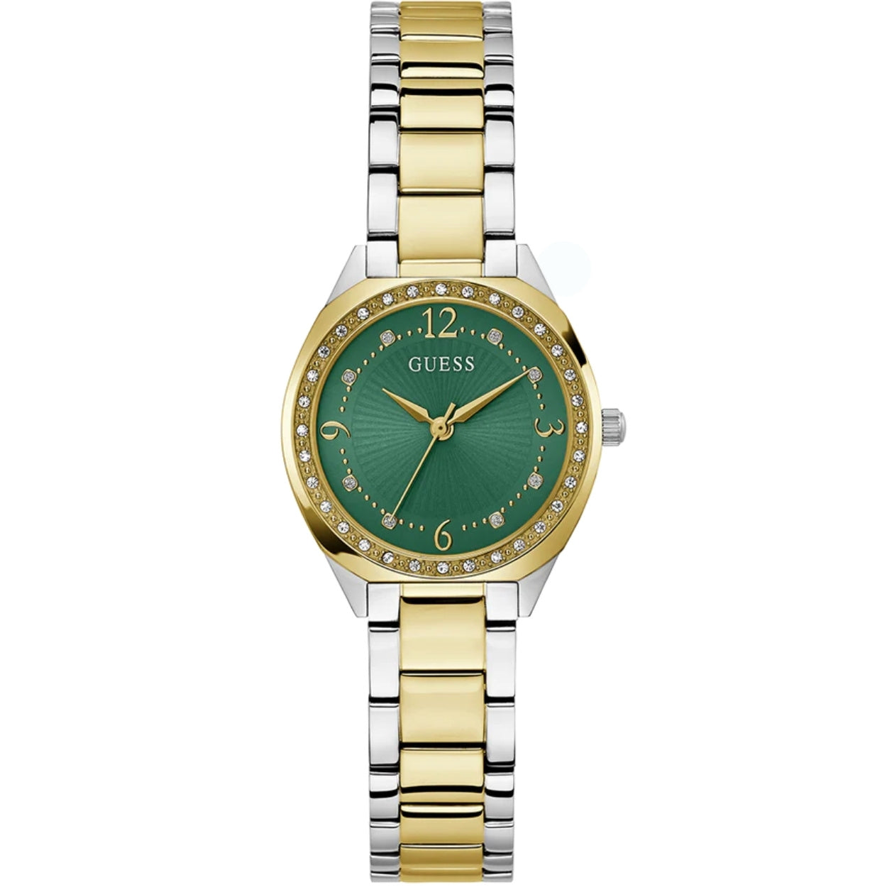 Guess 2-Tone Damklocka GW0767L4 analog damklocka med grön urtavla och armband i rostfritt stål