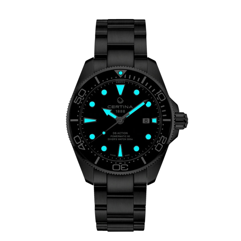 Certina DS Action Diver C032.607.11.051.00 analog herrklocka med svart urtavla och armband i rostfritt stål