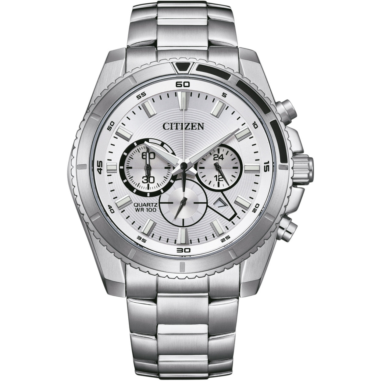 Citizen AQ Kronograf AN8200-50A analog herrklocka med silver urtavla och armband i rostfritt stål