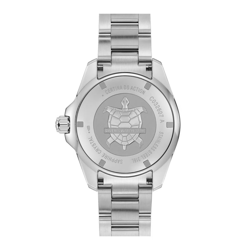 Certina DS Action Diver C032.607.11.091.00 analog herrklocka med grön urtavla och armband i rostfritt stål
