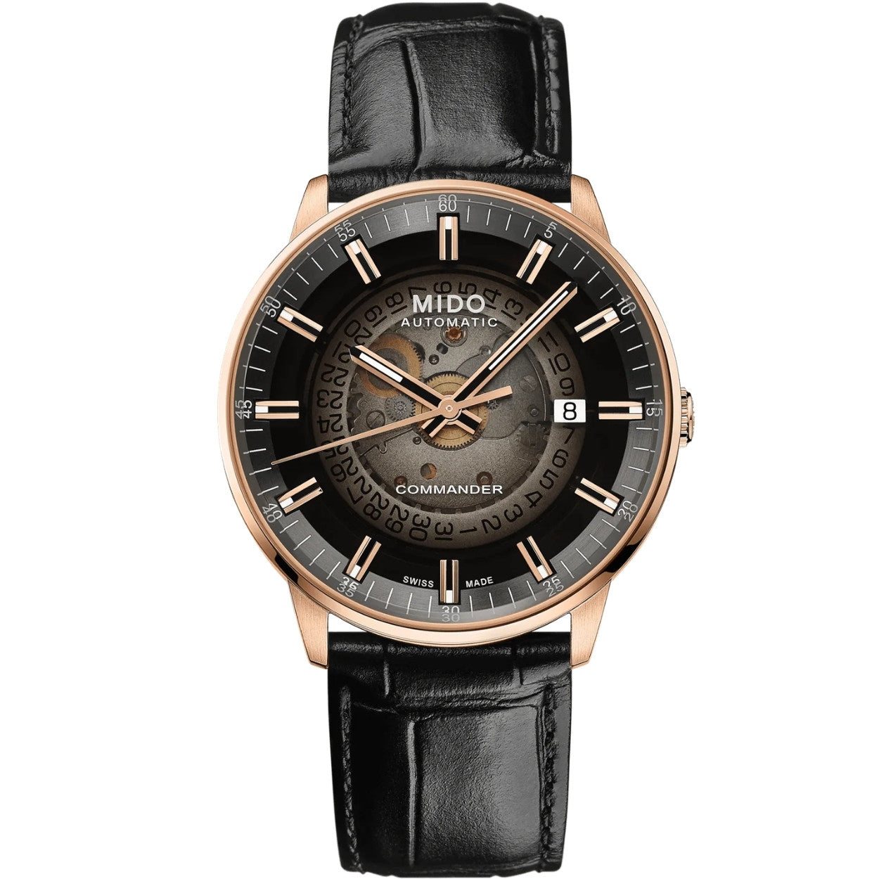 Mido Commander Gradient M021.407.36.411.00 analog herrklocka med svart urtavla och armband i läder