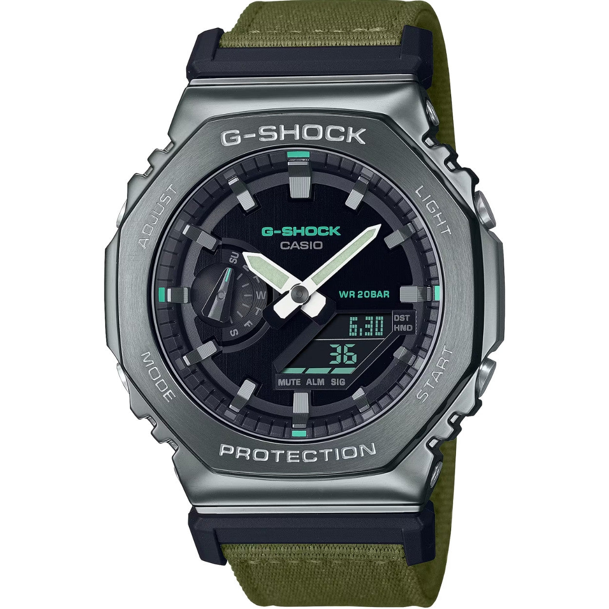 Casio G-Shock GM-2100CB-3AER ana-digi herrklocka med svart urtavla och armband i kanvas