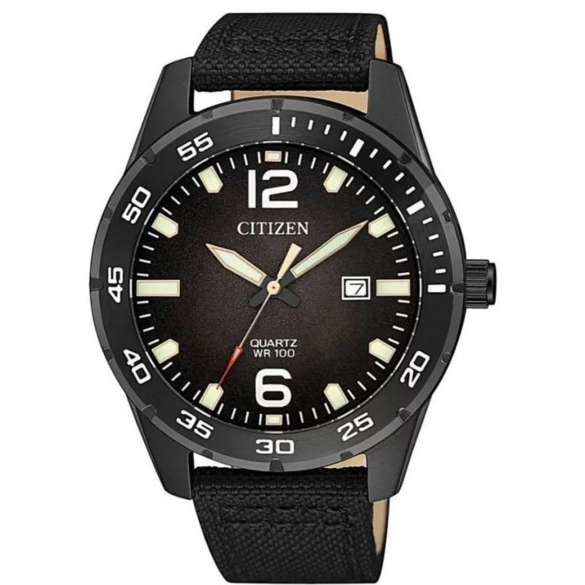 Citizen Nylon BI1045-05E analog herrklocka med svart urtavla och armband i nylon