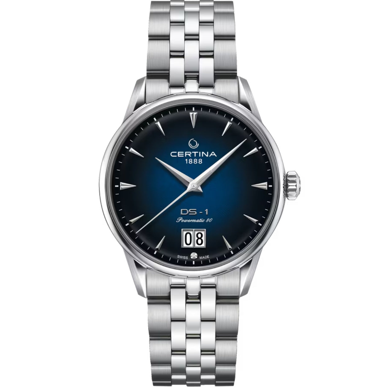 Certina DS-1 Big Date Powermatic 80 C029.426.11.041.00 analog herrklocka med blå urtavla och armband i rostfritt stål