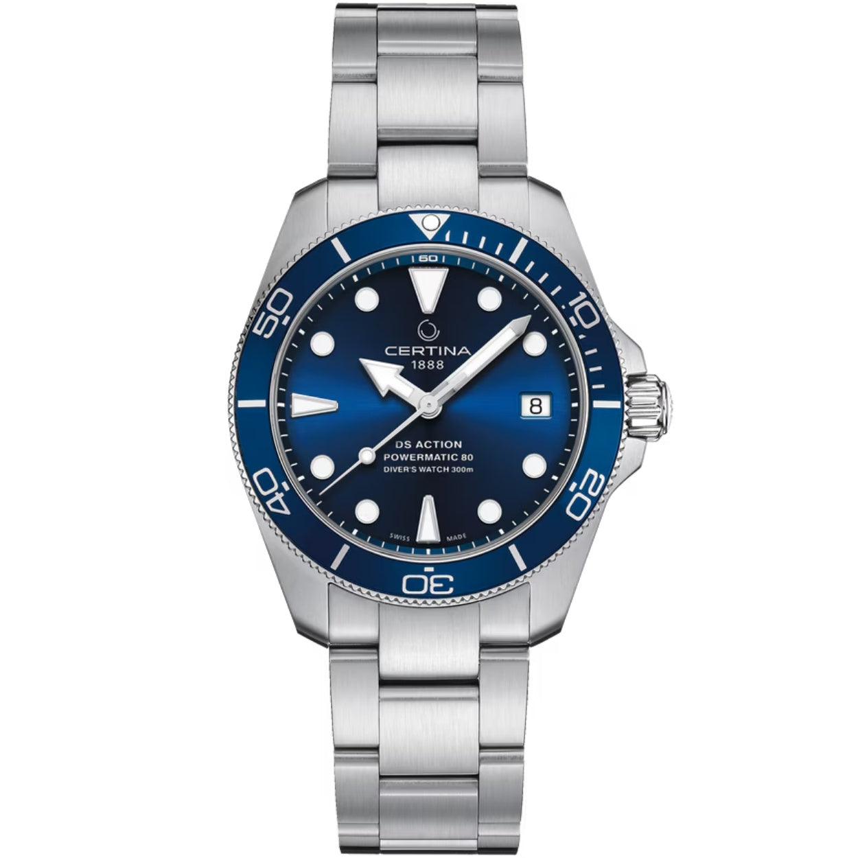 Certina DS Action Diver Powermatic 80 C032.807.11.041.00 analog herrklocka med blå urtavla och armband i rostfritt stål