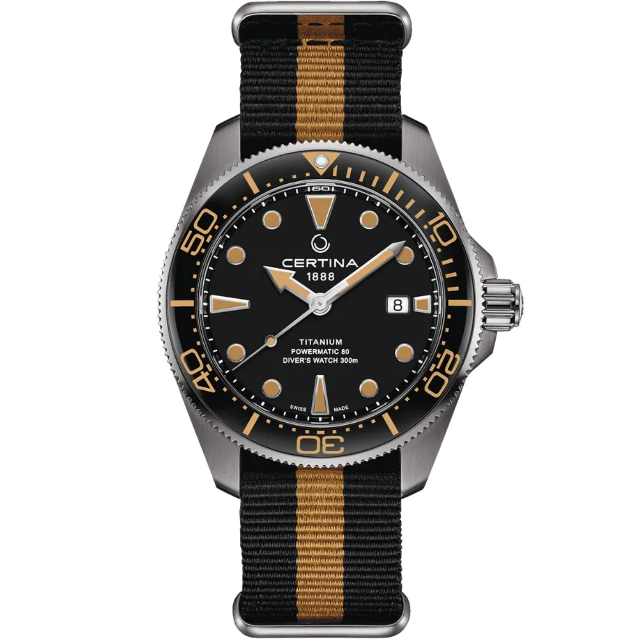 Certina DS Action Diver Powermatic 80 C032.607.48.051.00 analog herrklocka med flerfärgad urtavla och armband i textil