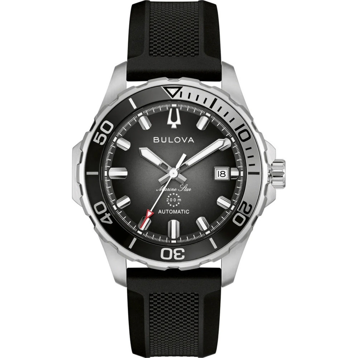 Bulova Marine Star 98B465 analog herrklocka med svart urtavla och armband i resin