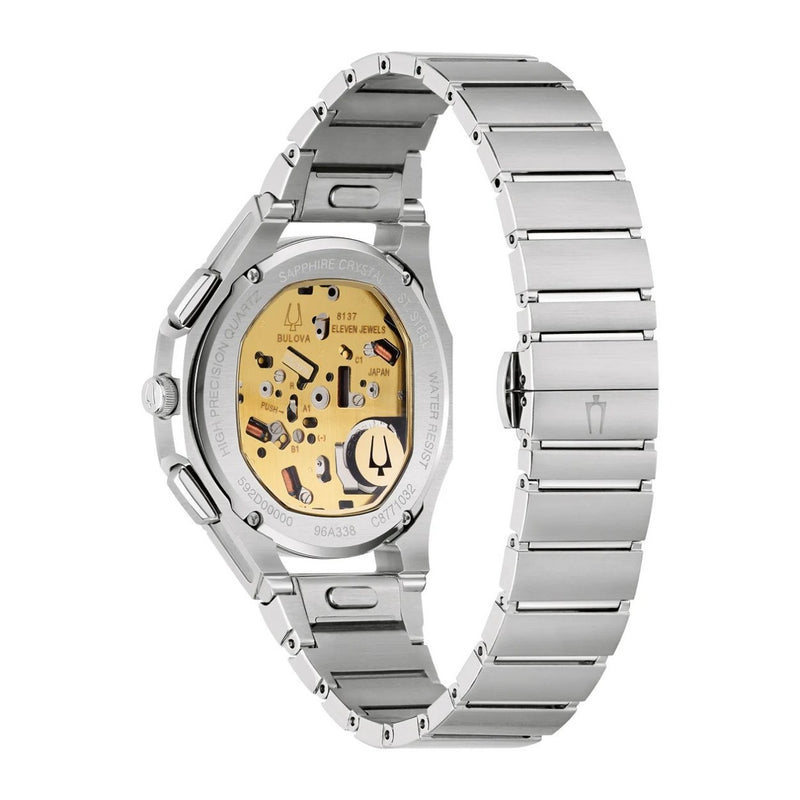 Bulova Curv 96A338 analog herrklocka med grön urtavla och armband i rostfritt stål