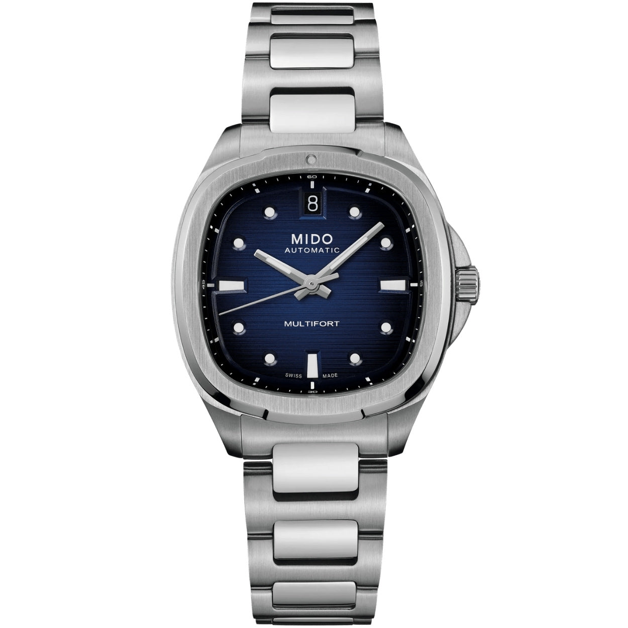 Mido Multifort TV 35 M049.307.11.041.00 analog unisexklocka med blå urtavla och armband i rostfritt stål