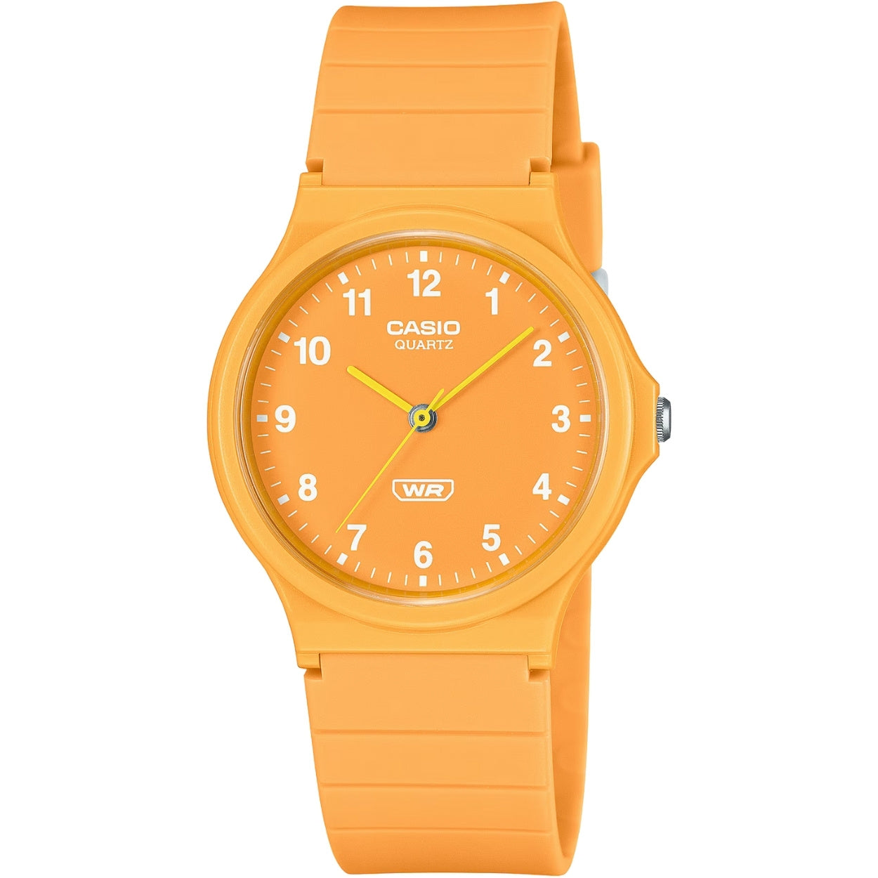 Casio Timeless MQ-24B-9BEF analog unisexklocka med orange urtavla och armband i gummi