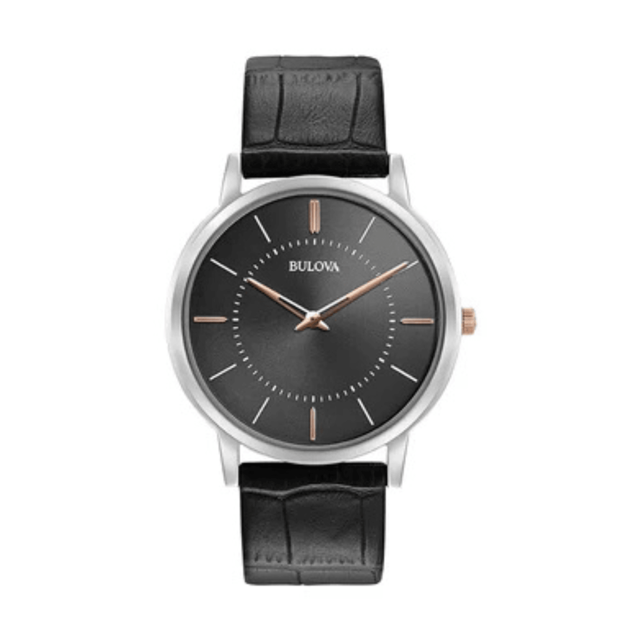 Bulova Dress 98A167 analog herrklocka med svart urtavla och armband i läder