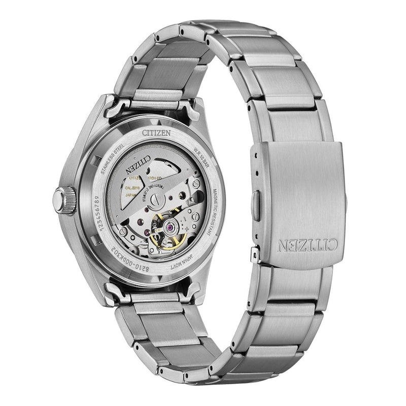 Citizen Automatic NJ0221-50E analog herrklocka med svart urtavla och armband i rostfritt stål